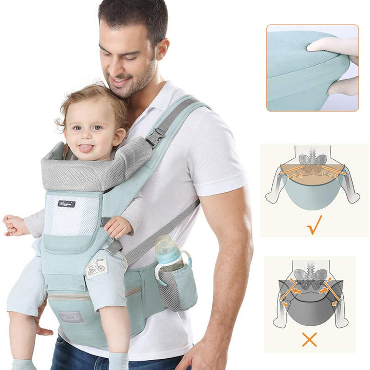 Ergonomische Baby-Tragetasche, Babytragetasche, mit Kopfstütze und Kapuze, reine Baumwolle, atmungsa