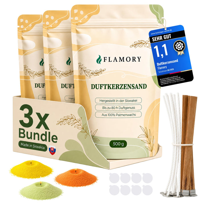 Kerzensand mit Duft 3x500g – Duftkerzensand [Orange/Citronella/Verbena] – 18 Dochte inklusive – 100%