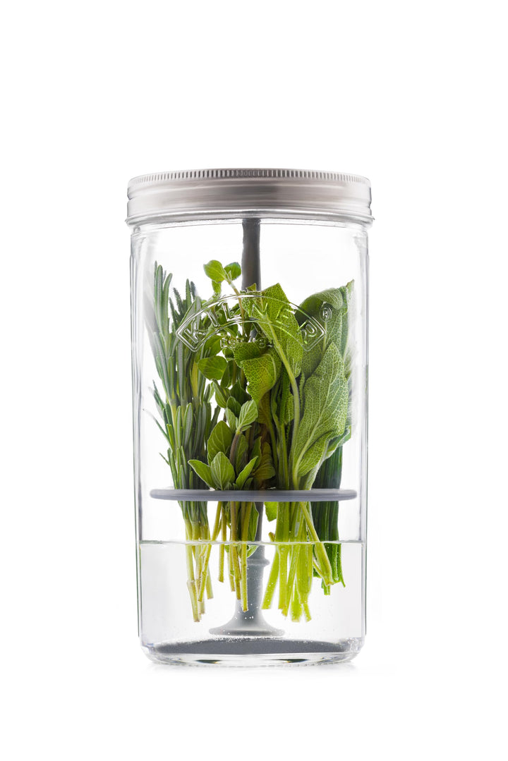 Kilner Kräuterbehälter-Set, hält Kräuter bis zu 3 Wochen frisch, 1 l Weithalsglas mit Edelstahldecke