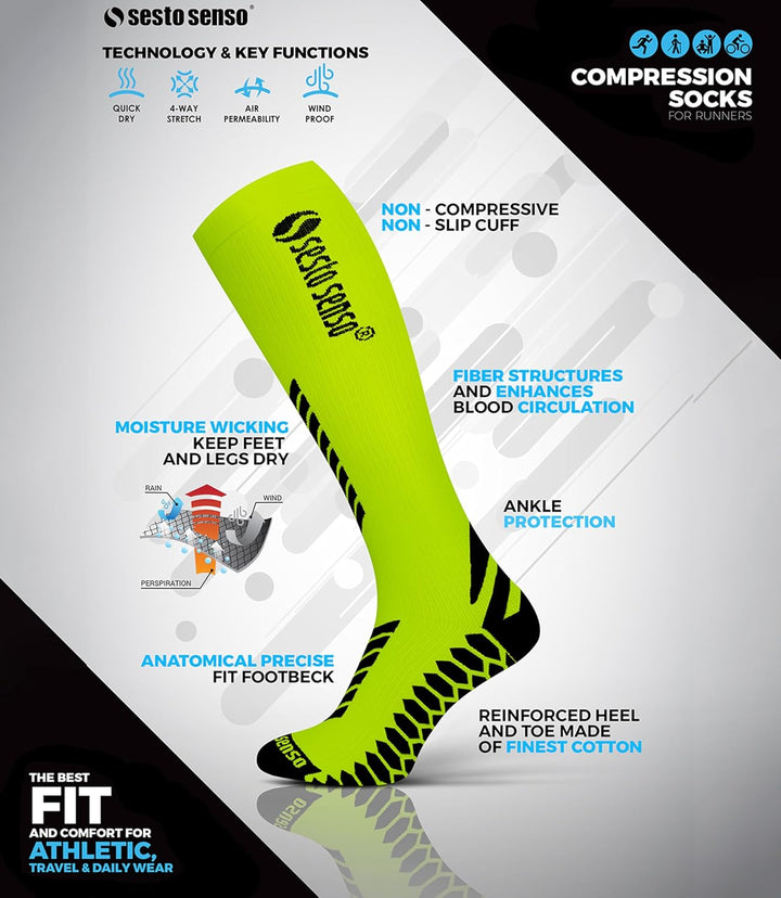 sesto senso 3 Paar Kompressionsstrümpfe Sport Damen Herren Bunt Hohe Sportsocken Laufsocken 35-38 3e