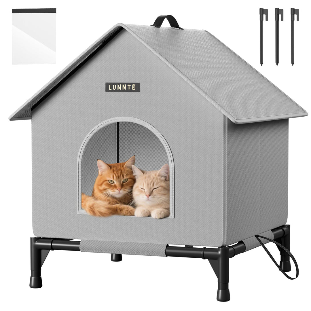 Outdoor Katzenhaus mit Erhöhten Design, Wasserdicht Katzenhaus für Draussen, Warm Hundehöhle mit Tür