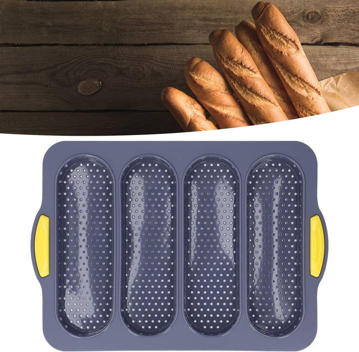 Brotbackblech, glatte Oberfläche, verschleissfest, weich, leicht entformbar, Baguetteform, 4 Rillen