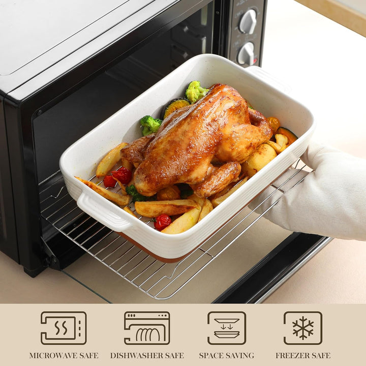 MALACASA, Serie TARA, Auflaufform Gross, Auflaufform mit Rost, 4.5L Backformen, Auflaufformen rechte