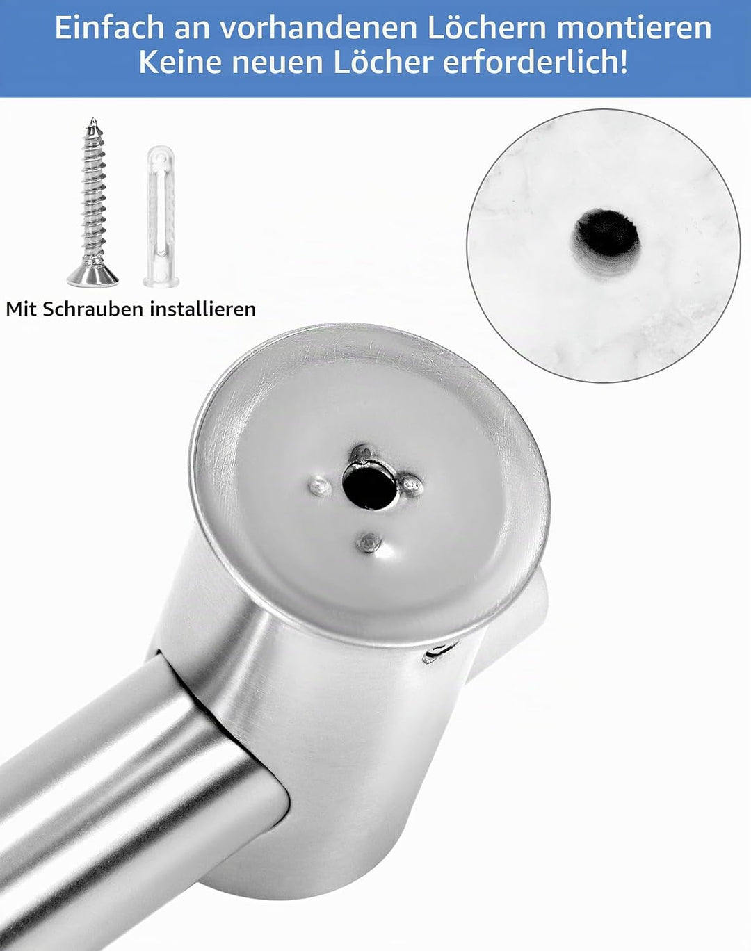 QWORK® 80cm Duschstange mit Flexibler Duschkopfhalterung - Edelstahl SUS 304 - Gebürstetes Finish -