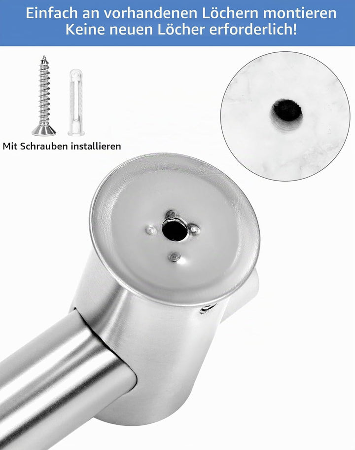 QWORK® 80cm Duschstange mit Flexibler Duschkopfhalterung - Edelstahl SUS 304 - Gebürstetes Finish -