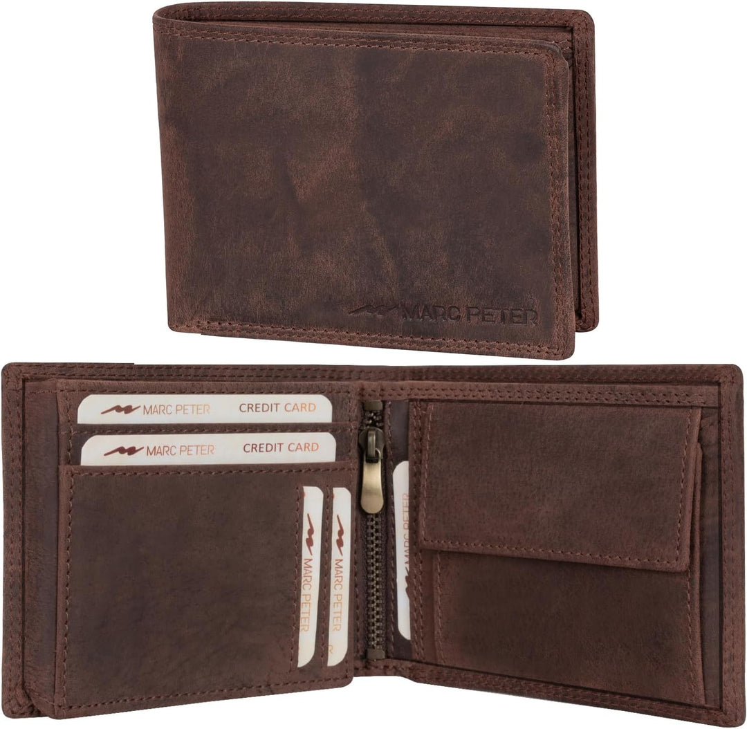 Marc Peter® Echt-Leder Geldbörse Hanover | Geldbeutel für Herren mit RFID-Schutz | Gross 10 Fächer P