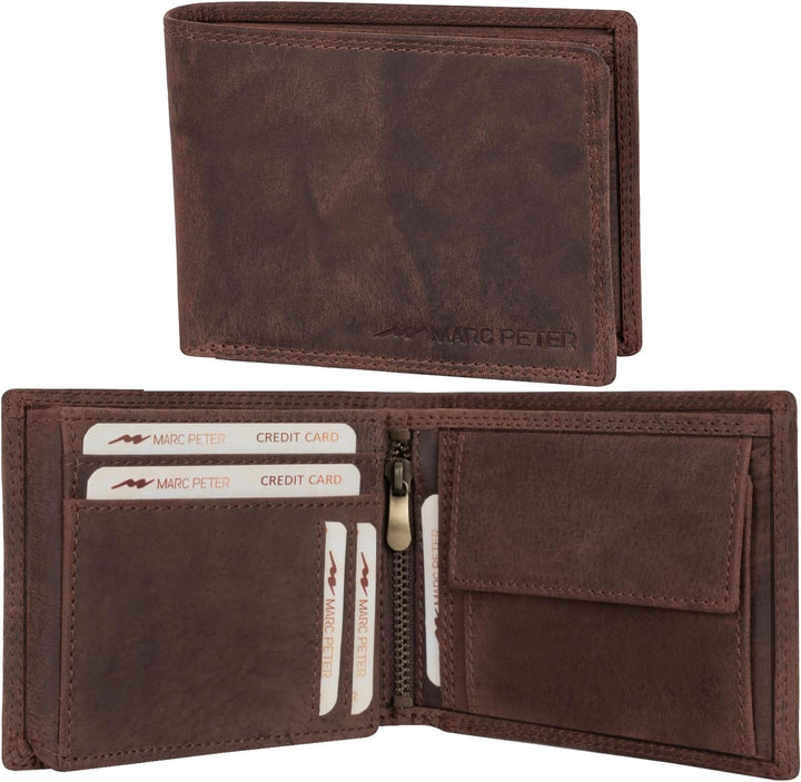 Marc Peter® Echt-Leder Geldbörse Hanover | Geldbeutel für Herren mit RFID-Schutz | Gross 10 Fächer P