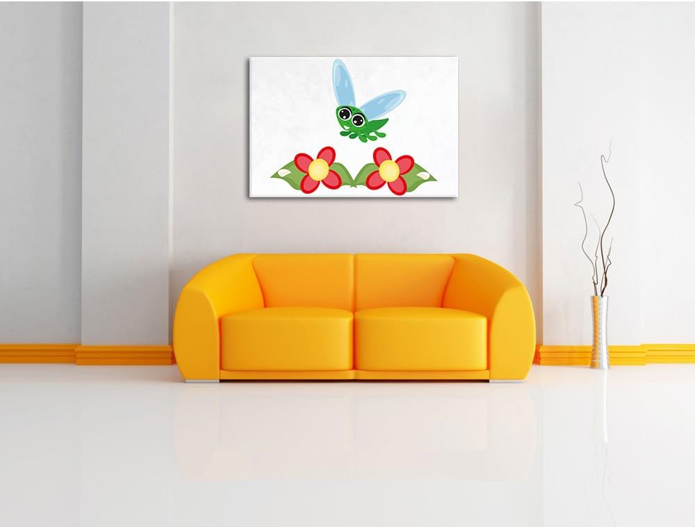Pixxprint süsse Libelle mit Blumen weiss, Format: 100x70 auf Leinwand, 100x70