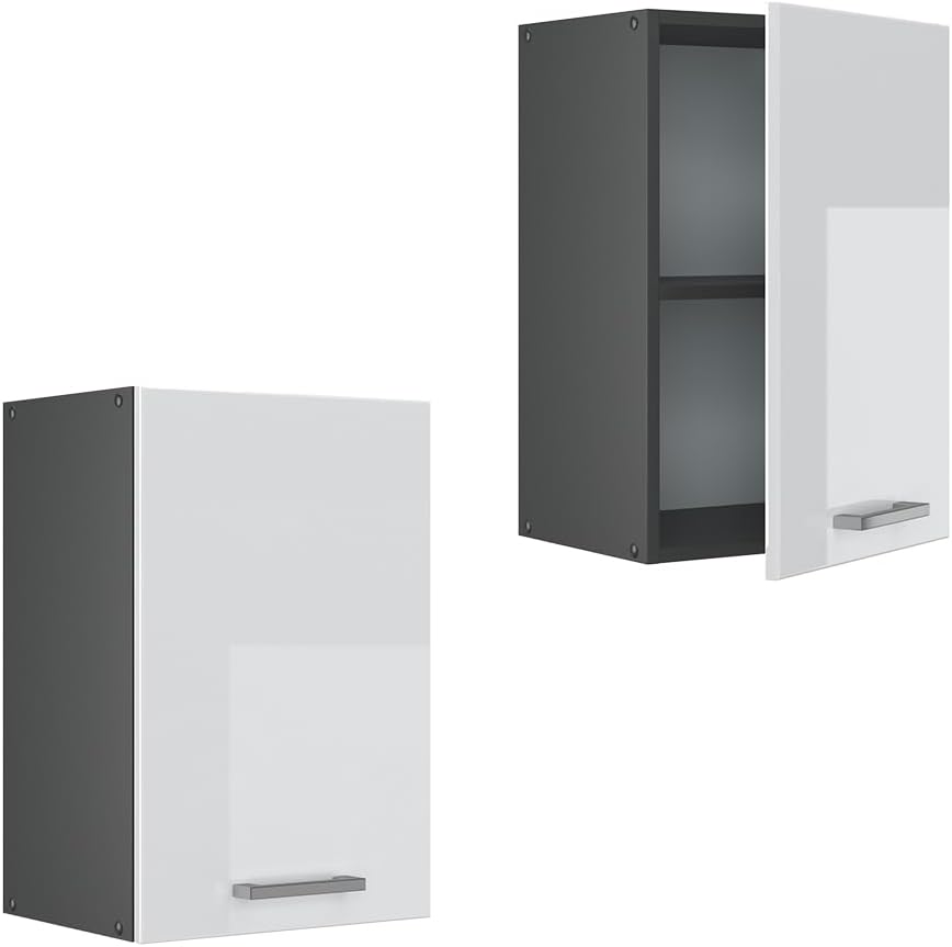 Vicco Hängeschrank R-Line, hängender Küchenschrank, Weiss Hochglanz/Anthrazit, 40 cm Weiss Hochglanz