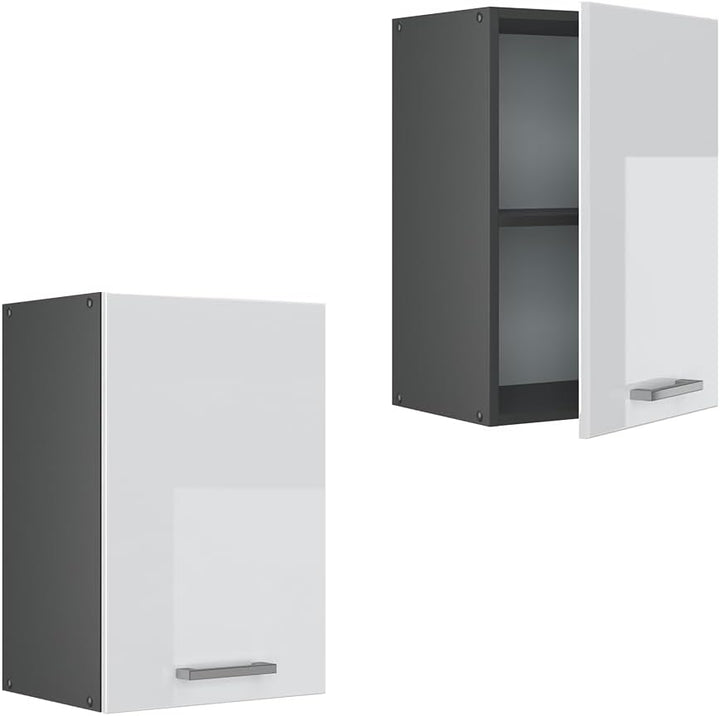 Vicco Hängeschrank R-Line, hängender Küchenschrank, Weiss Hochglanz/Anthrazit, 40 cm Weiss Hochglanz