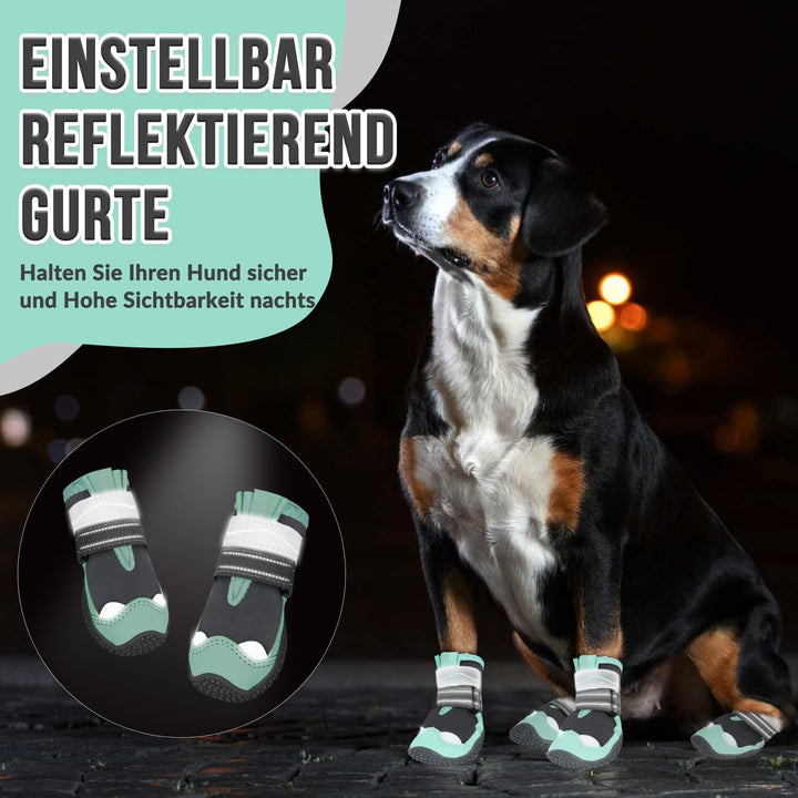 Eyein Hundeschuhe Pfotenschutz, 4 Stück Wasserabweisend Hundeschuhe mit Rutschfester Sohle und refle