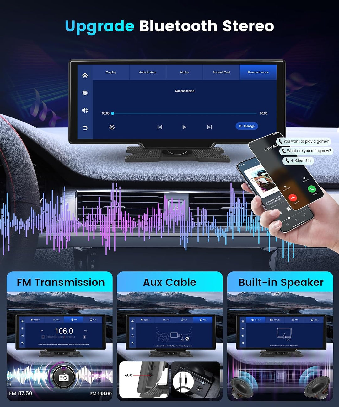 10,26-Zoll CarPlay Android Auto Autoradio, IPS-Touchscreen-Digitalempfänger fürs Auto mit Bluetooth,