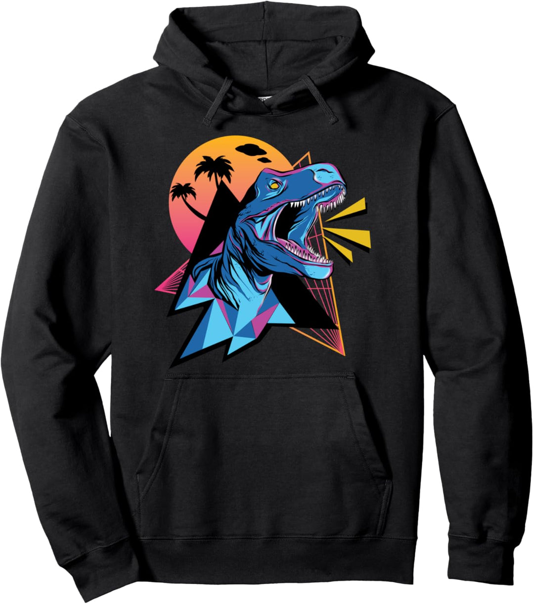 Bunte T-Rex Dinosaurier Retro Collage Grafik Pullover Hoodie