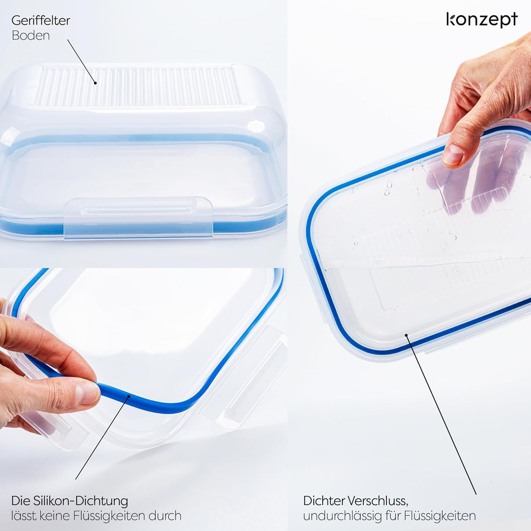 KONZEPT Frischhaltedosen mit Deckel 1L Set 4er Kühlschrank Organizer Transparent Mealprepboxen Stape