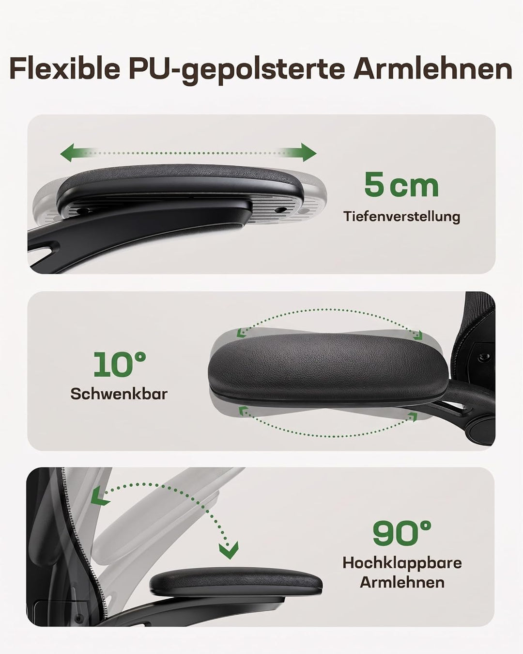 Marsail Bürostuhl Ergonomisch, Ergonomischer Bürostuhl Schreibtischstuhl mit 3D-Armlehnen, 2D-Lenden