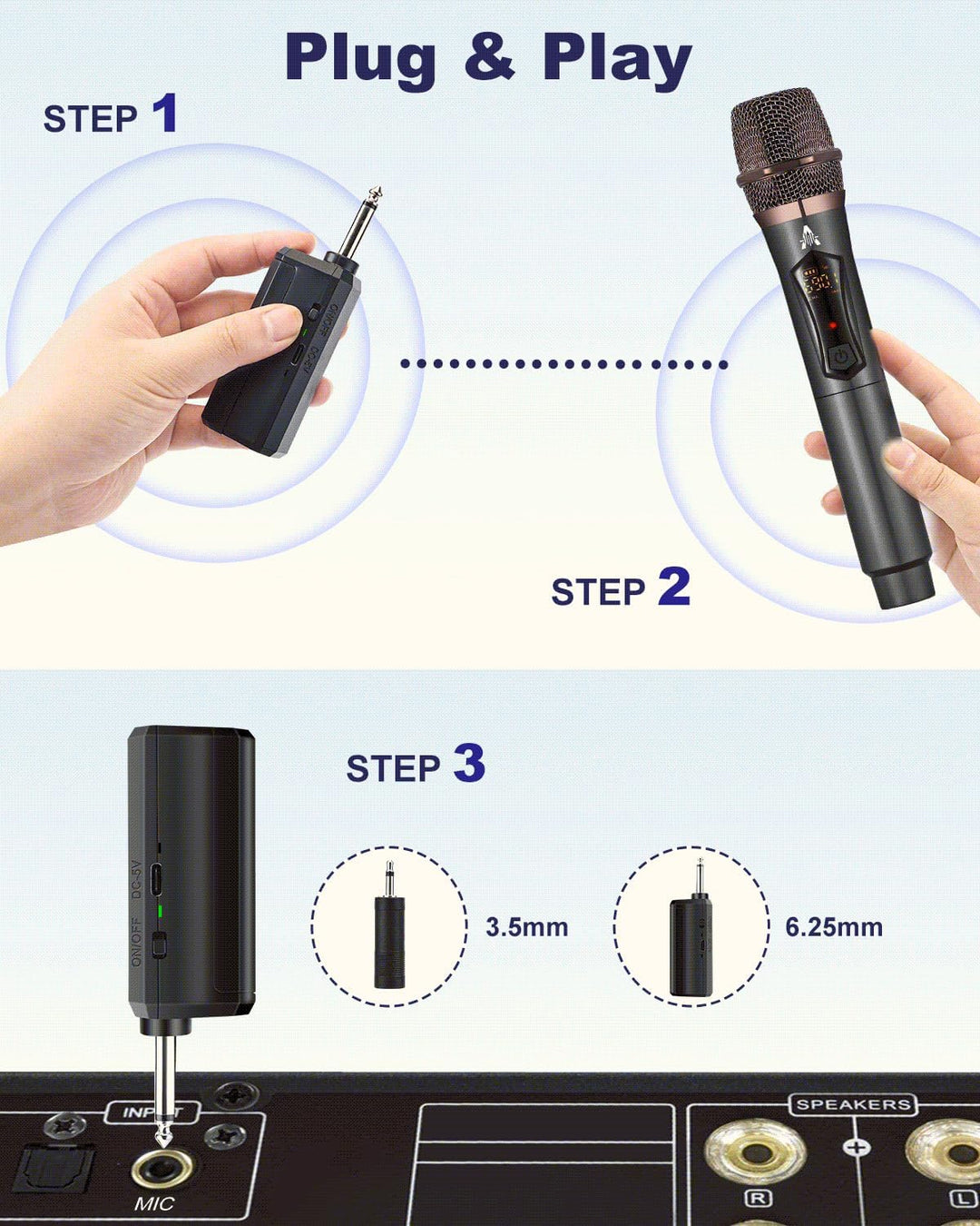 ALPOWL Wireless Mikrofon, Karaoke Mikrofon mit DC-DC Boost Umwandlungsmodul für stabile Spannungsnut