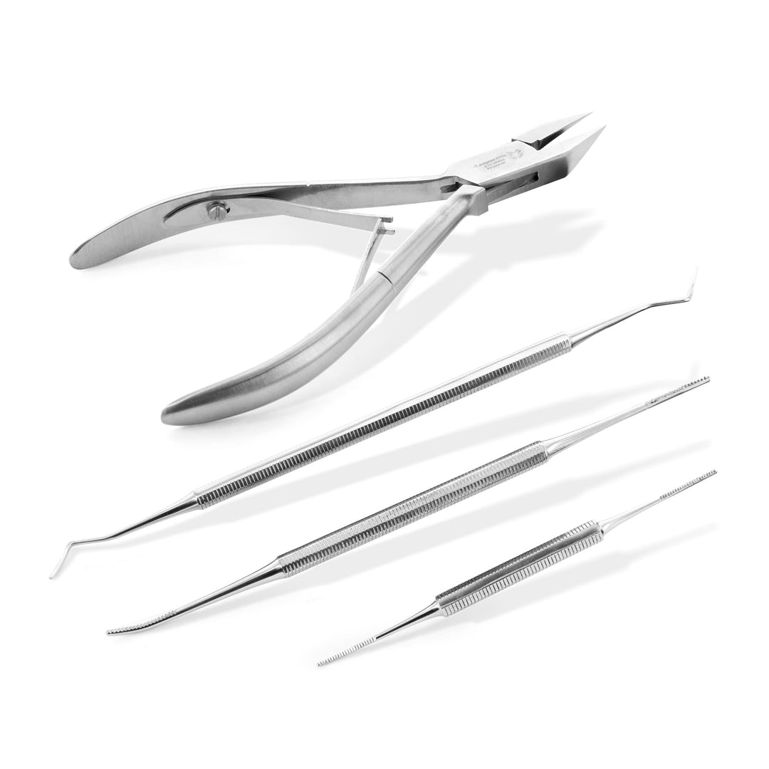 Otto Herder Manicure Pediküre Set aus Nagelzange, Eckenfeilen und Eckenheber, gegen eingewachsene Ze
