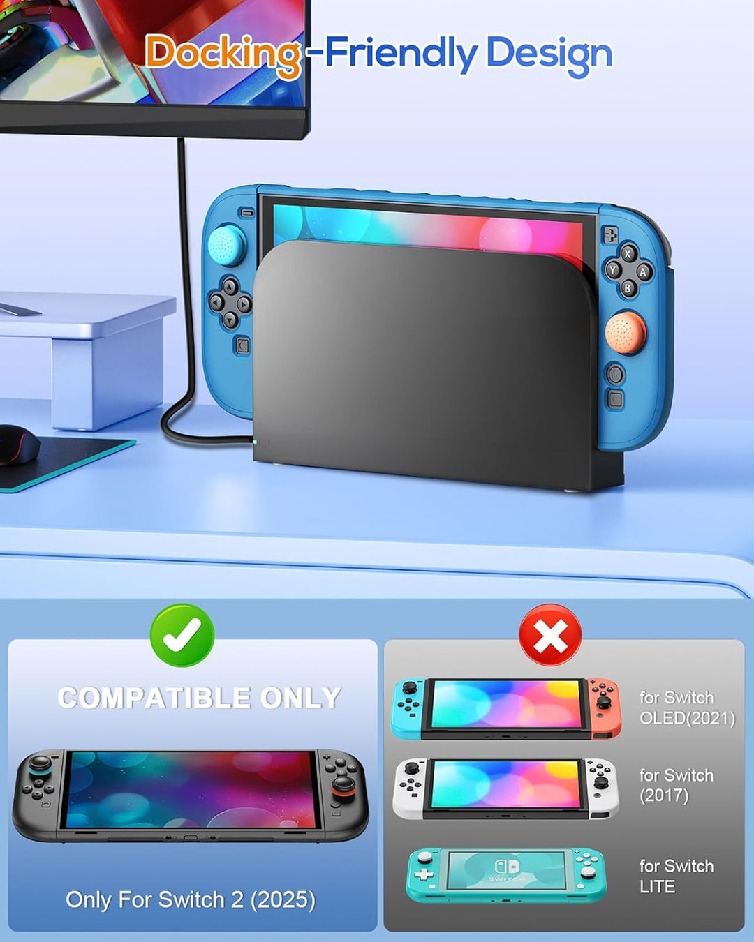 FYOUNG Dockable Hülle für Nintendo Switch 2, Abnehmbares Hartschalenhülle für Joy Con 2, Kratzfest &