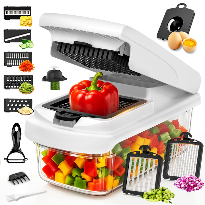 8-in-1 Multifunktionaler Gemüseschneider &amp; Mandoline Gemüsehobel | 8 Rostfreie Edelstahlklingen mit
