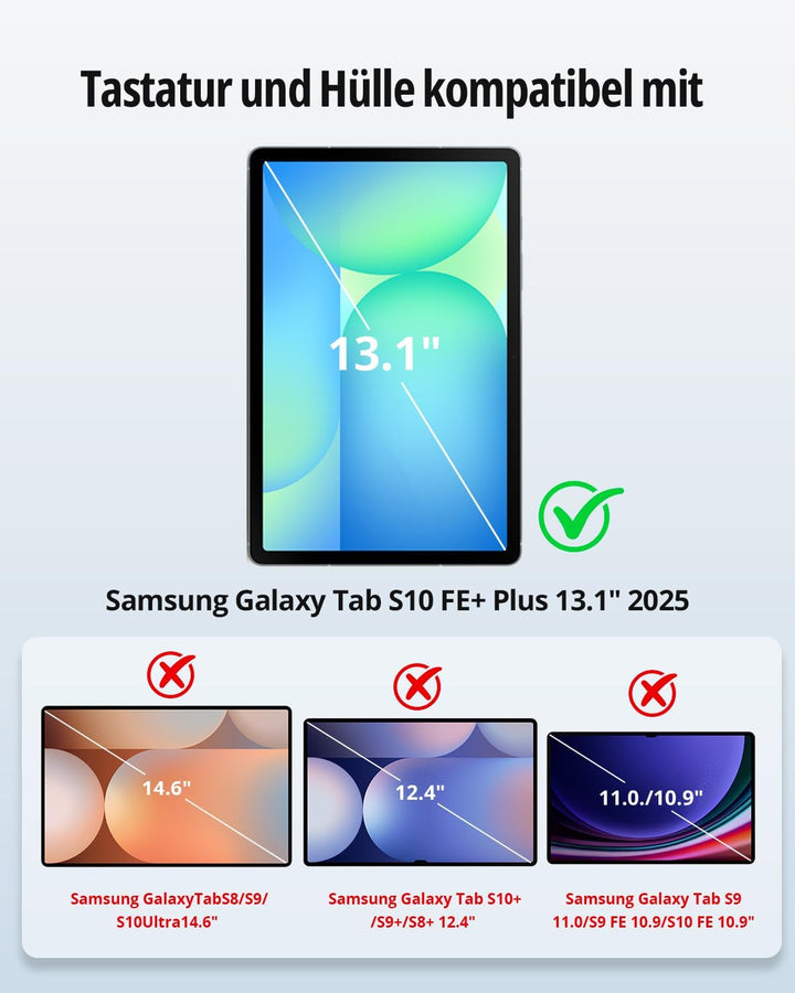 CACOE Tastatur Hülle Kompatibel mit Samsung Galaxy Tab S10 FE+/ S10 FE Plus 13.1 Zoll, Abnehmbare Ta