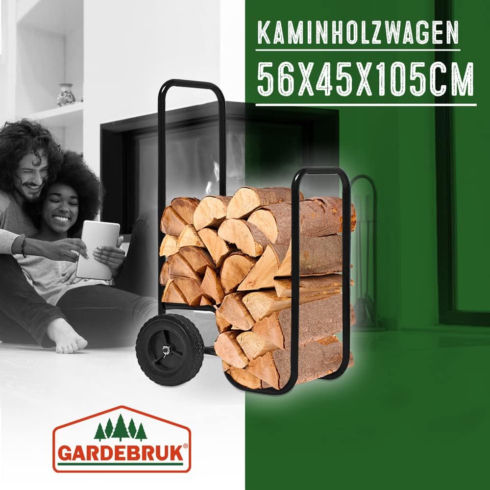 Gardebruk Kaminholzwagen Gross 105x56x45cm 80 kg Stahl Brennholzkarre Holzwagen Holzkorb Sackkarre T