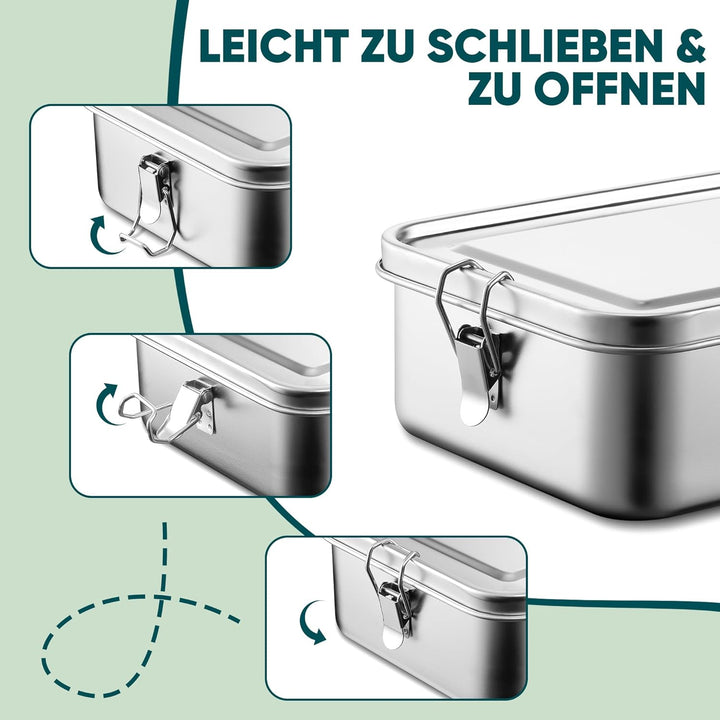 Joyfair Brotdose, Edelstahl Bento Box mit 3 Fächern, Vesperdose Lunch Box Auslaufsicher für Erwachse
