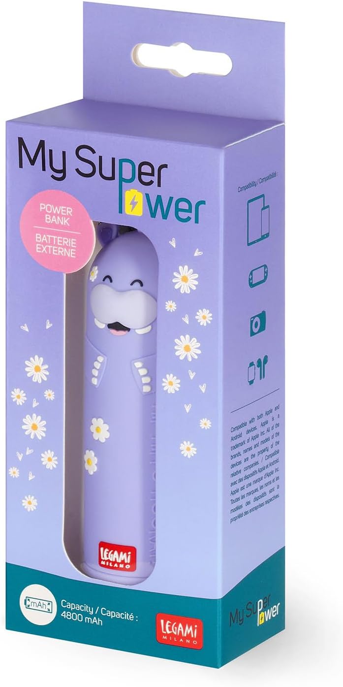 Legami - Tragbares Ladegerät - My Super Power, lädt 2 Geräte gleichzeitig, USB-Kabel Typ C im Liefer