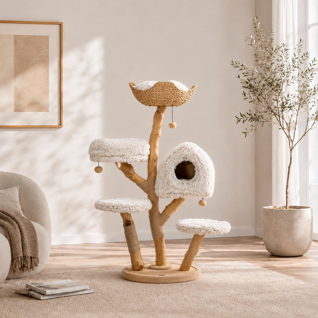 Kratzbaum Cozy Chalêt Für Wechselbare Bezüge - 128cm aus Echtholz mit Sisal, beige (Cozy Chalêt Neut
