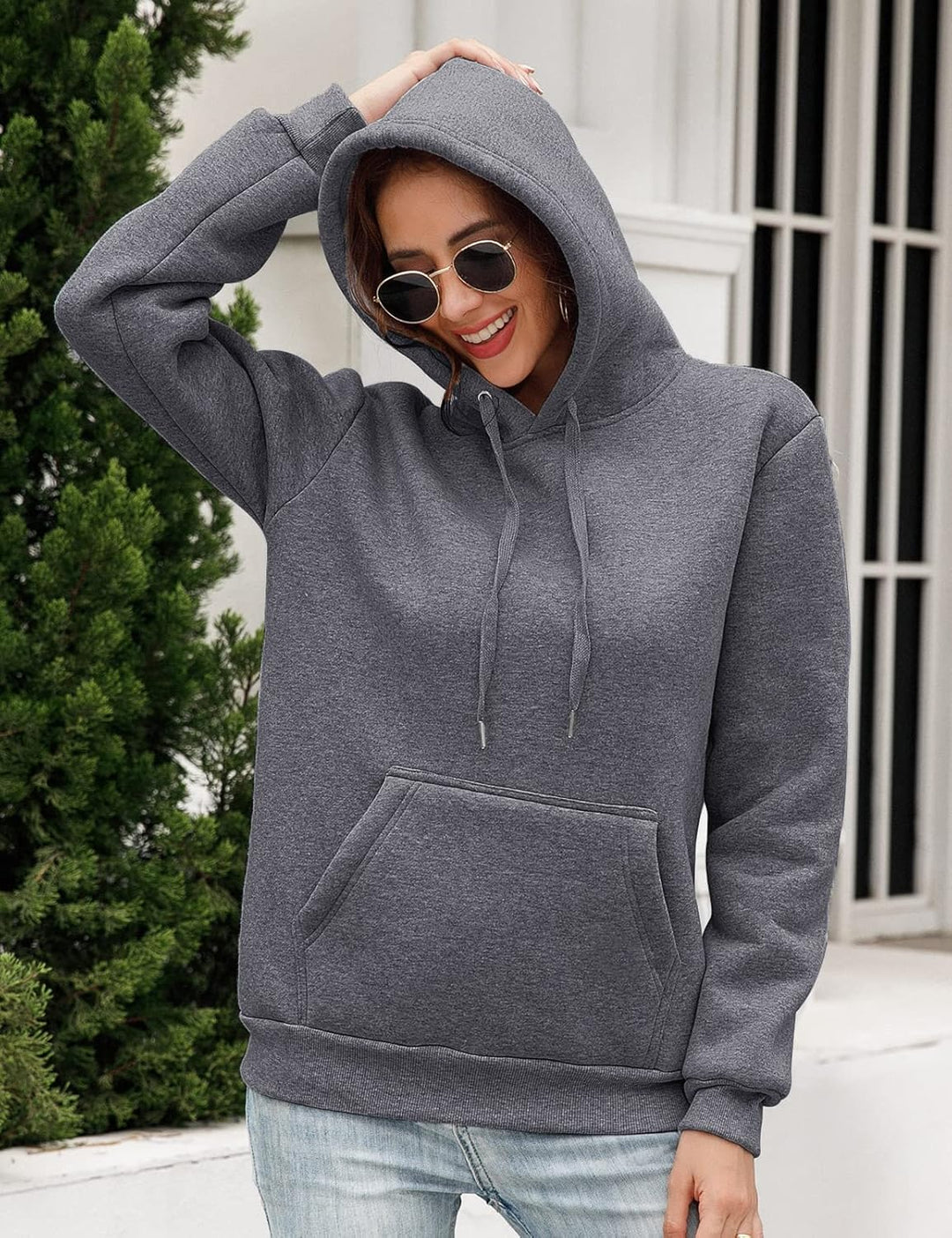 TOMEEK Damen Winter Warmes Sweatshirt Fleece Sherpa Gefütterter Pullover mit Kapuze Lässiger Sportli