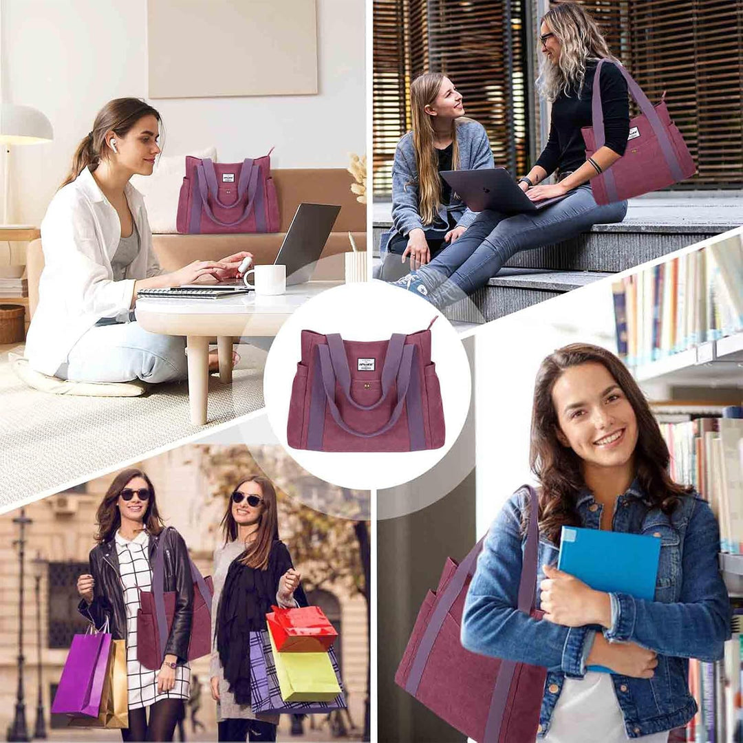 HAWEE Canvas Damen Handtasche Shopper Tote Bag Grosse Schultertasche mit Reissverschluss Umhängetasc