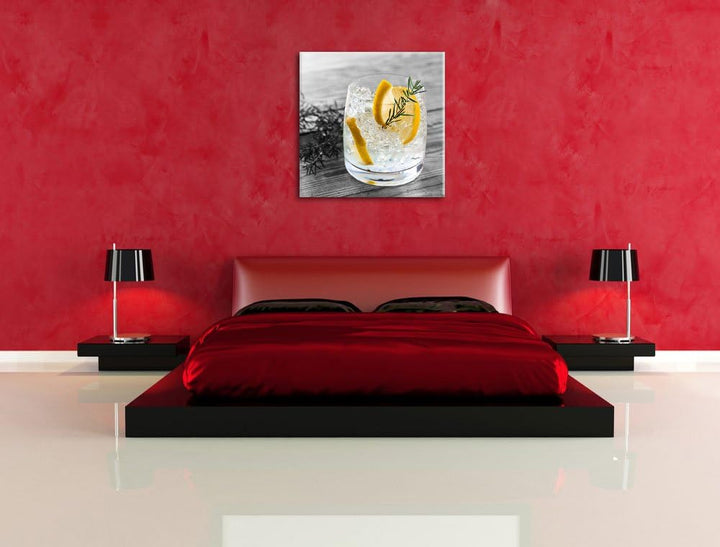 Pixxprint Drink mit Zitrone und Rosmarin als Leinwandbild/Grösse: 70x70 cm/Wandbild/Kunstdruck/ferti