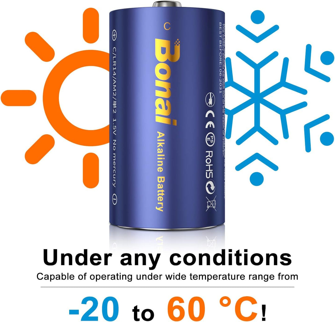 BONAI Longlife C Baby Batterien Alkaline 1,5V (14er-Pack) 7000mAh Hohe Kapazität Babyzellen Typ C-Al