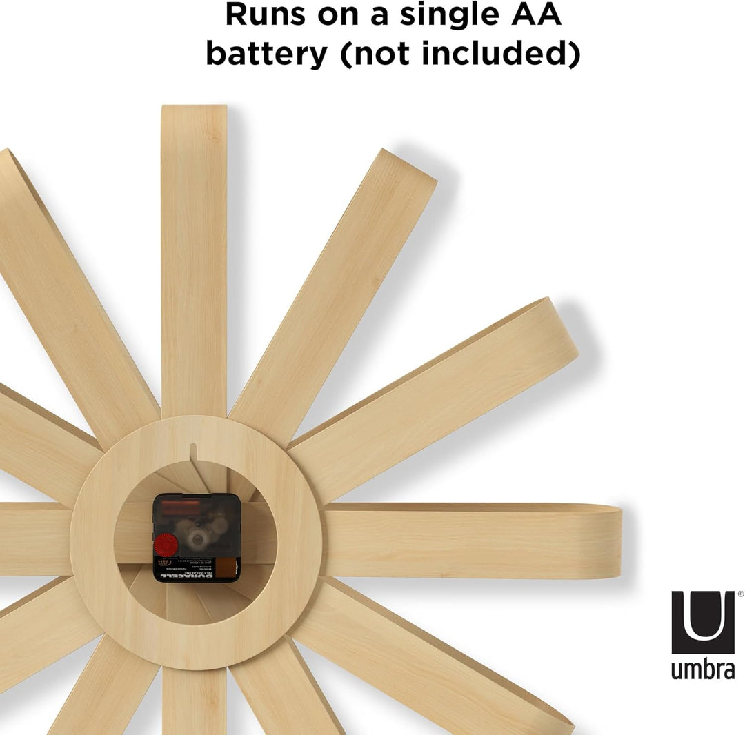 Umbra Ribbonwood Wanduhr, Geräuschlose Quarz Wanduhr aus gebogenem Buchenholz für Küche, Büro, Schla