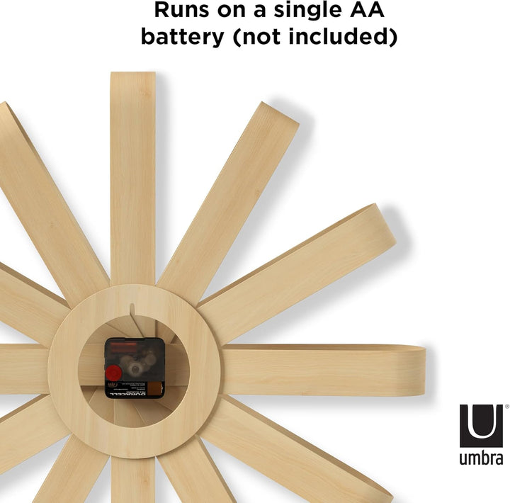Umbra Ribbonwood Wanduhr, Geräuschlose Quarz Wanduhr aus gebogenem Buchenholz für Küche, Büro, Schla