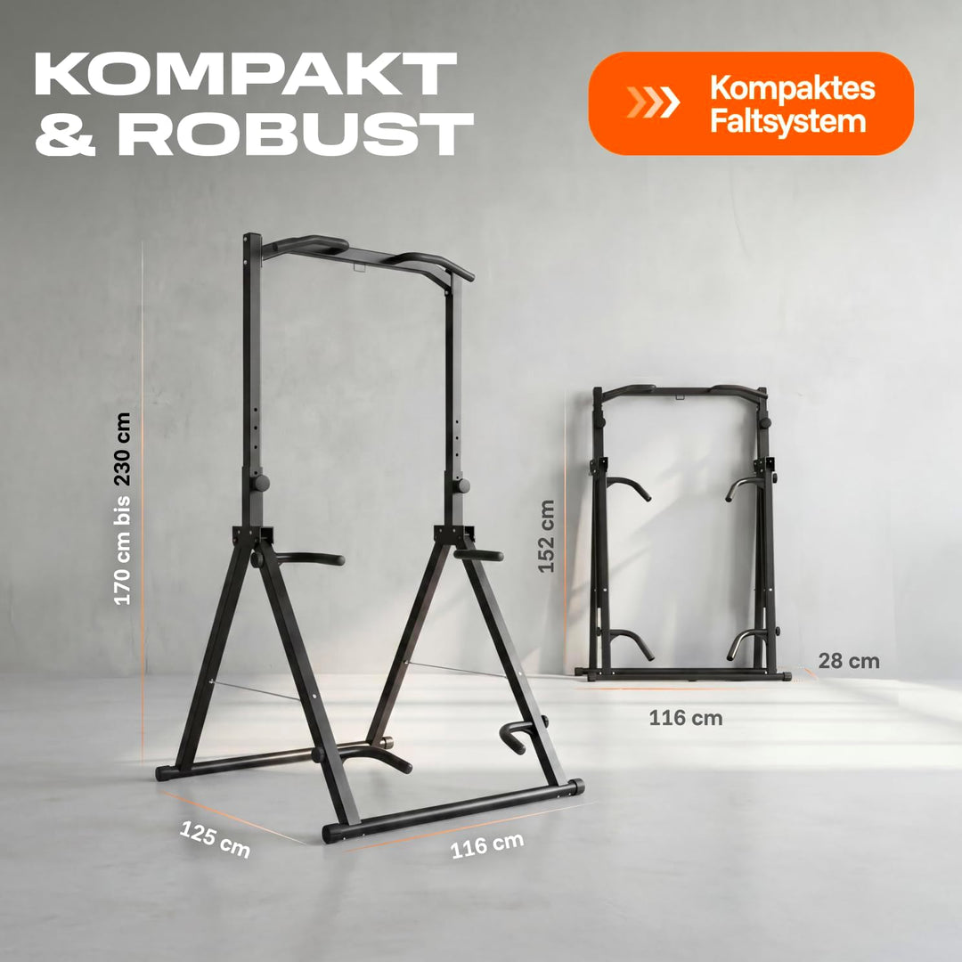 Parex Klappbarer Power Tower – 4-in-1 Klimmzugstange freistehend & Dip Station, Höhenverstellbare Kr