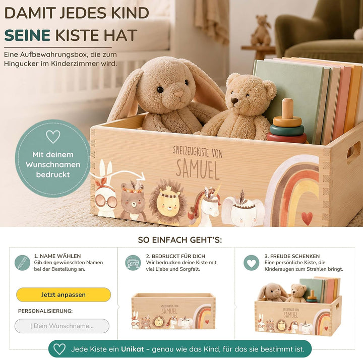 Kidsmood - Spielzeugkiste aus Holz mit Wunschnamen | Aufbewahrungsbox Kinder Spielzeug & Bücher | Pr