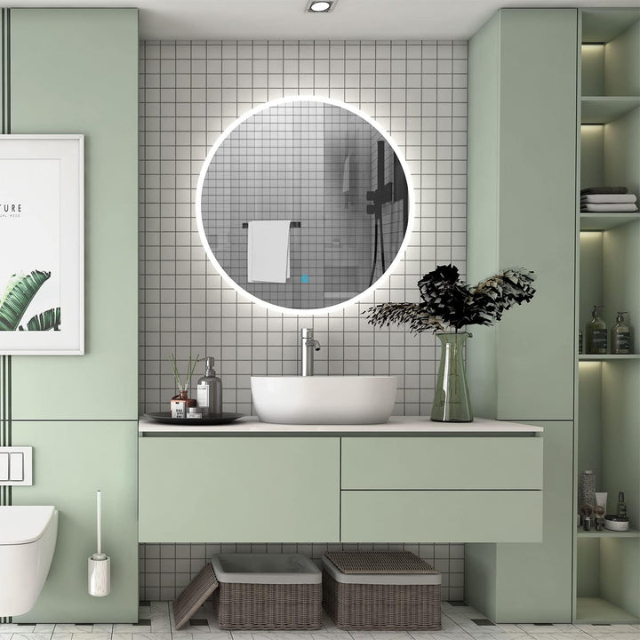 Aica Sanitär LED Badspiegel rund 70 cm Touch Beschlagfrei Wandspiegel mit Beleuchtung Lichtspiegel A