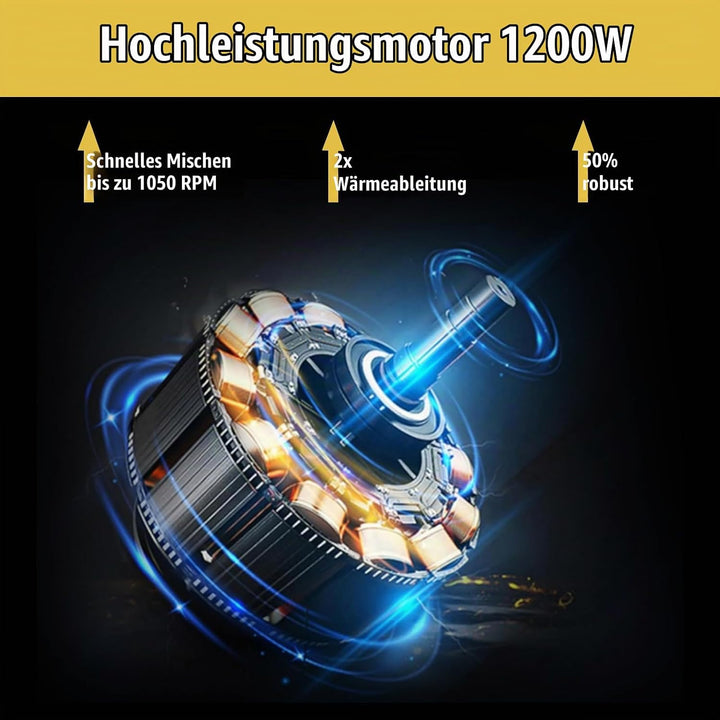 Rührwerk Mörtelrührer, 1200W Betonmischer, 6-Gang-Getriebe mit variabler,inkl. Mörtel 60CM mit M14 G