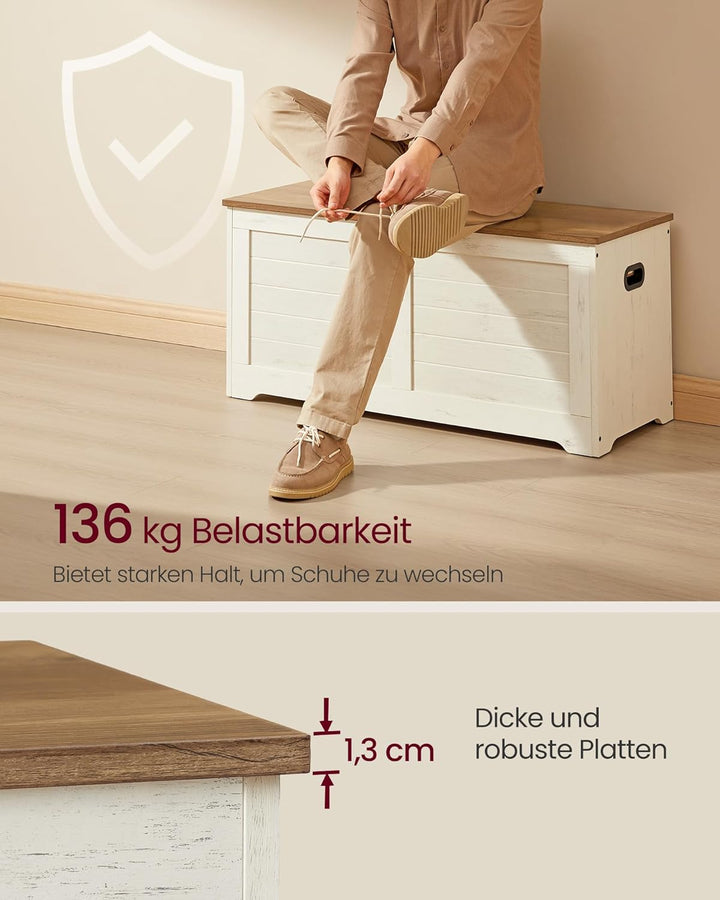VASAGLE Schuhbank, Sitzbank mit Stauraum, Sitztruhe mit 2 Sicherheitsscharnieren, Aufbewahrungsschra