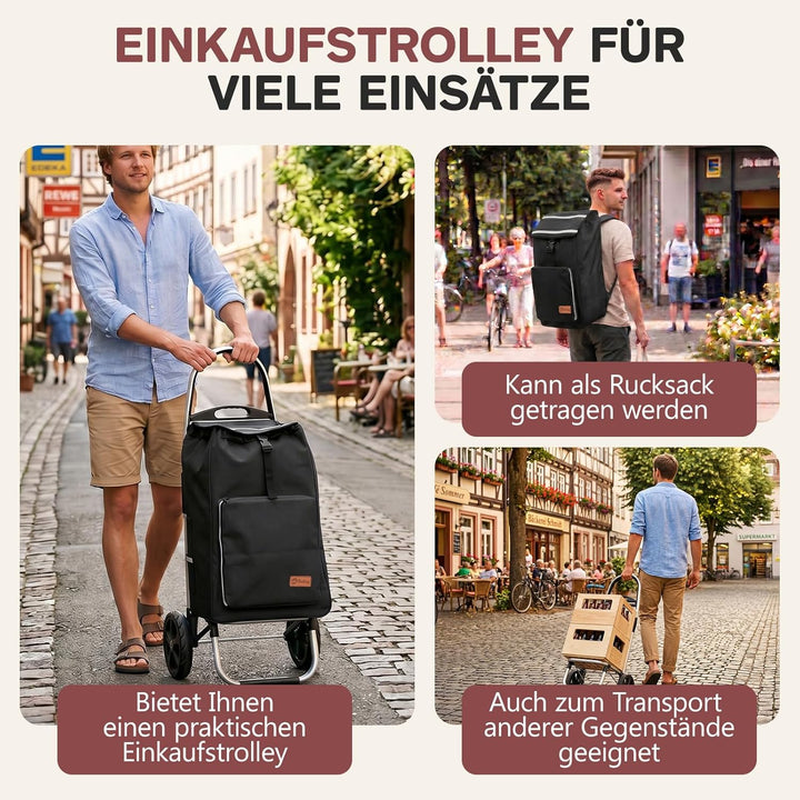 Sekey Einkaufstrolley klappbar, 3-in-1 Einkaufswagen (Trolley, Sackkarre & Rucksack), mit leichtem A