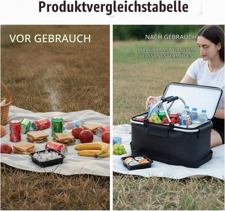 Einkaufskorb Faltbar, Einkaufskorb mit Kühlfunktion, Thermo als Picknickkorb, Tragekorb, für Picknic