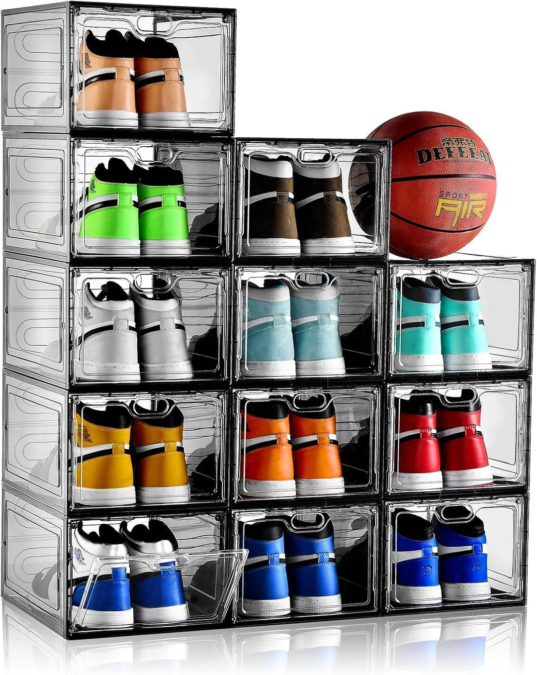 Schuhaufbewahrung, stapelbare Schuhboxen für Schrank, Kunststoff-Schuhbox mit grauer Tür, einfach zu