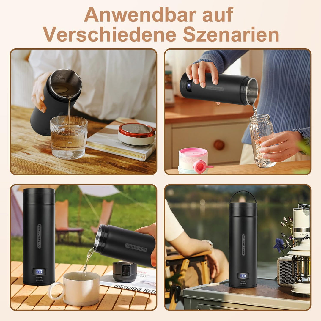 Reise Wasserkocher Klein, Elektrische Wassertasse,220V 300W Schnellkoch-Teekanne-Heizbecher mit Temp