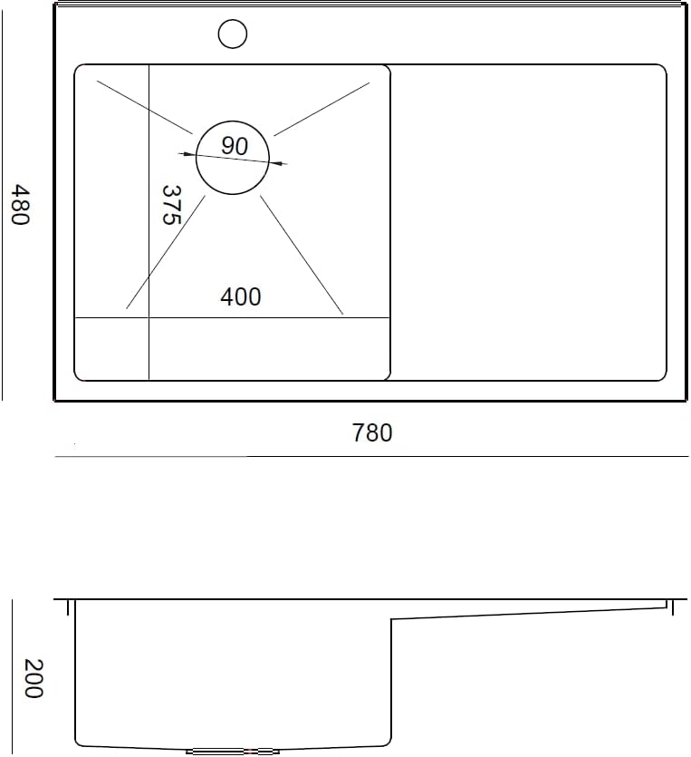QUADRON | RUSSEL 111 | Einbeckenspüle | Masse: 78 x 48 x 20 cm | Passt in eine Schrankbreite: 45 cm