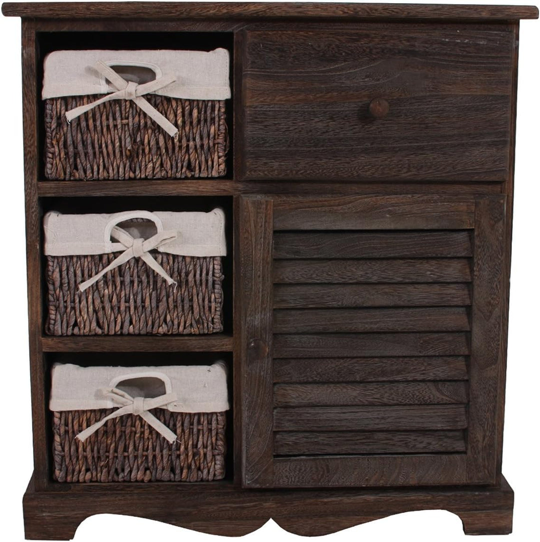 Mendler Kommode Schrank mit 3 Körben 63x60x30cm, Shabby-Look, Vintage - braun