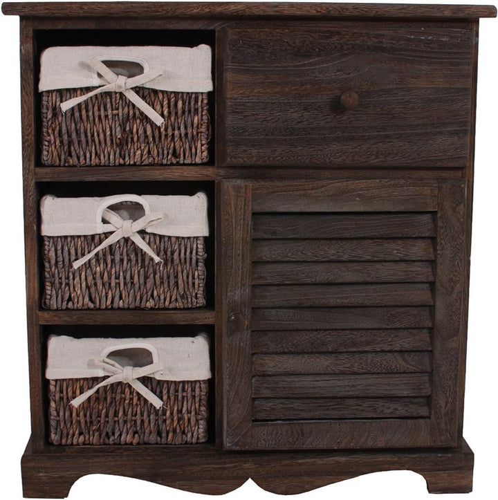 Mendler Kommode Schrank mit 3 Körben 63x60x30cm, Shabby-Look, Vintage - braun