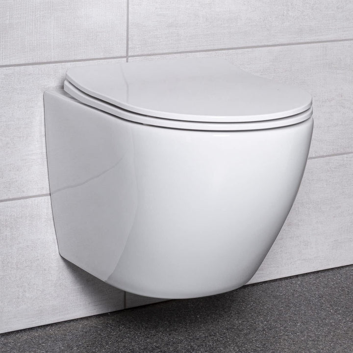 KOLMAN Wand-WC Delos Spülrandloses Weiss mit Slim Soft-close Absenkautomatik Deckel und Schallschutz