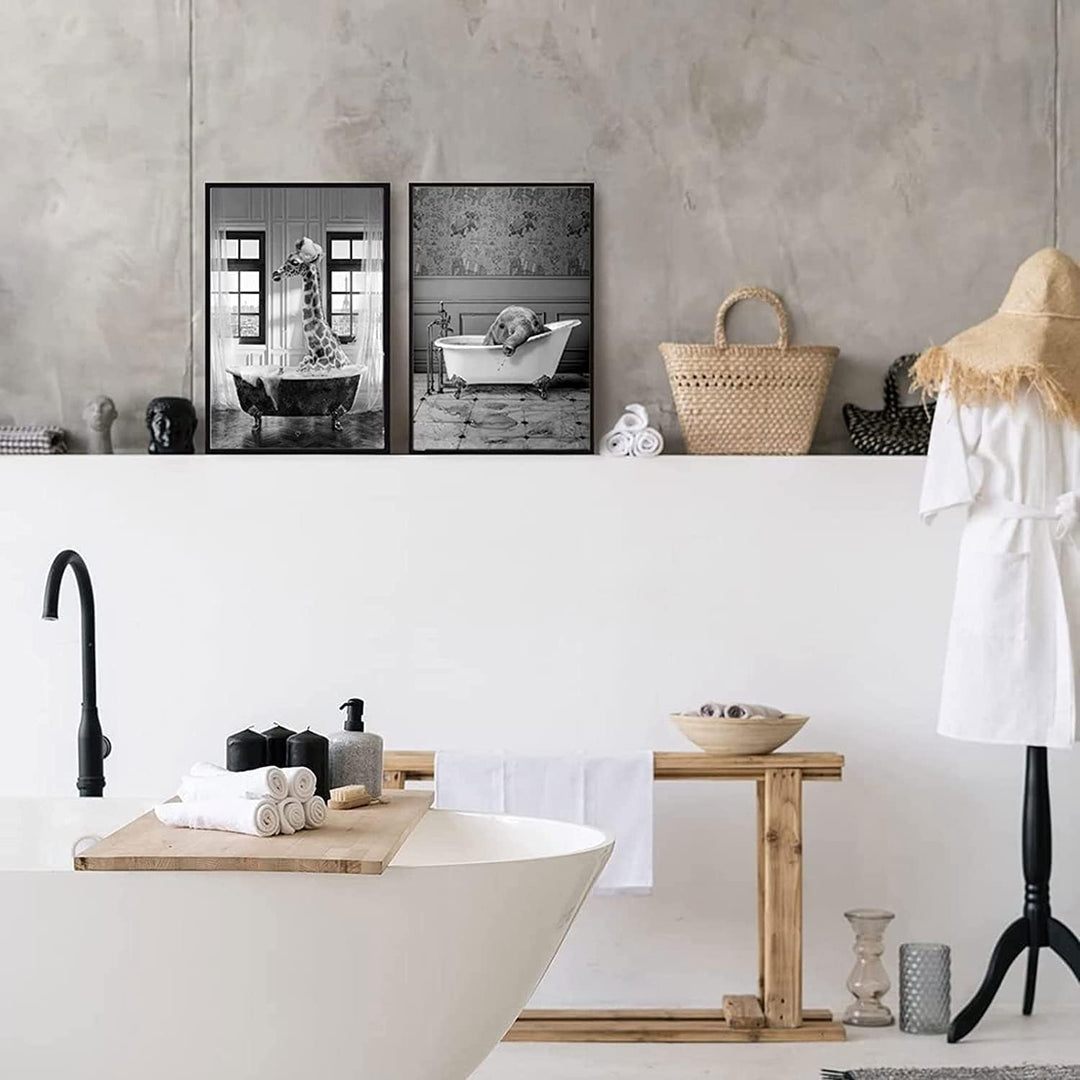 ZFTCN Bad Panda Tier in der Badewanne Bild Schwarz Weiss Badezimmer Bilder Lustige Wandkunst Drucke