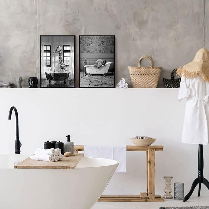 ZFTCN Bad Panda Tier in der Badewanne Bild Schwarz Weiss Badezimmer Bilder Lustige Wandkunst Drucke