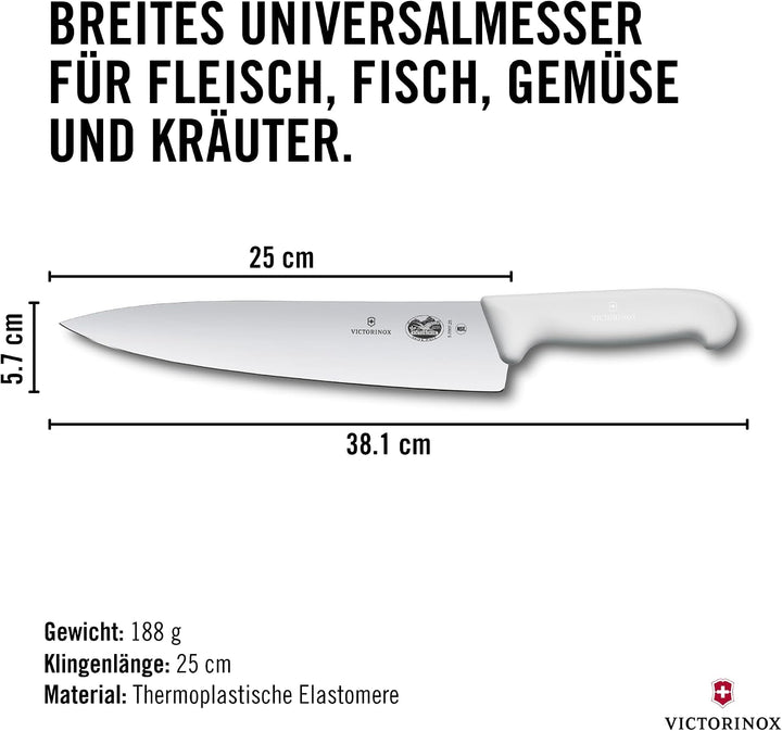Victorinox Fibrox Kochmesser, Breites Universalmesser für Fleisch, Fisch, Gemüse und Kräuter, 25 cm,